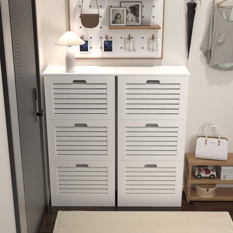 Shoe Cabinet with 3 Flip Drawers, Large Capacity Wooden Shoe Storage Cabinet, Shoe Rack with Adjustable Shelves