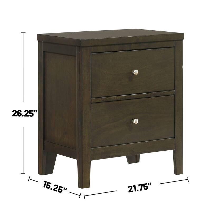 2 Drawers Wooden Nightstand with Brushed Nickel Hardware in Dark Cocoa