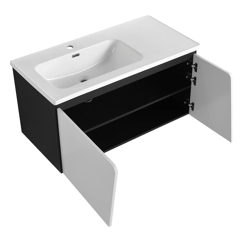 Floating Wall-Mounted Bathroom Vanity w/Ceramics Sink&Soft-Close Door