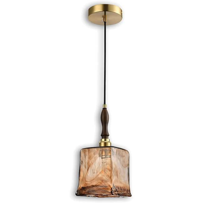 Rectangular pendant light golden amber hanging light glass metal fixture light