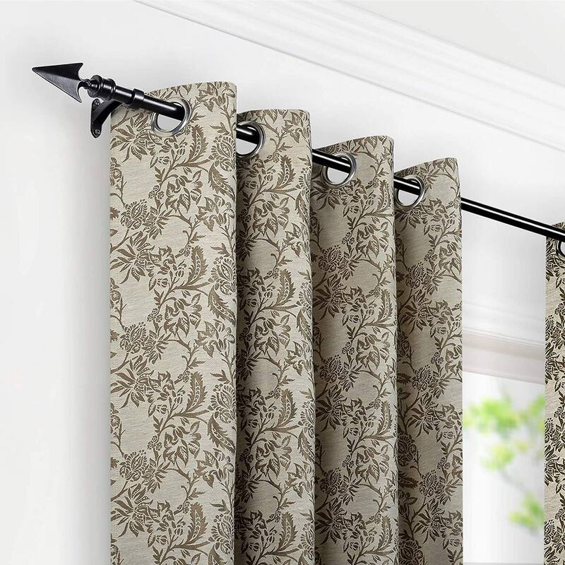 Deco Essential 3/4 Inch Curtain Rod for Windows & Doors Curtains Extendable Grey with Flat Arrow Finials & Brackets Set