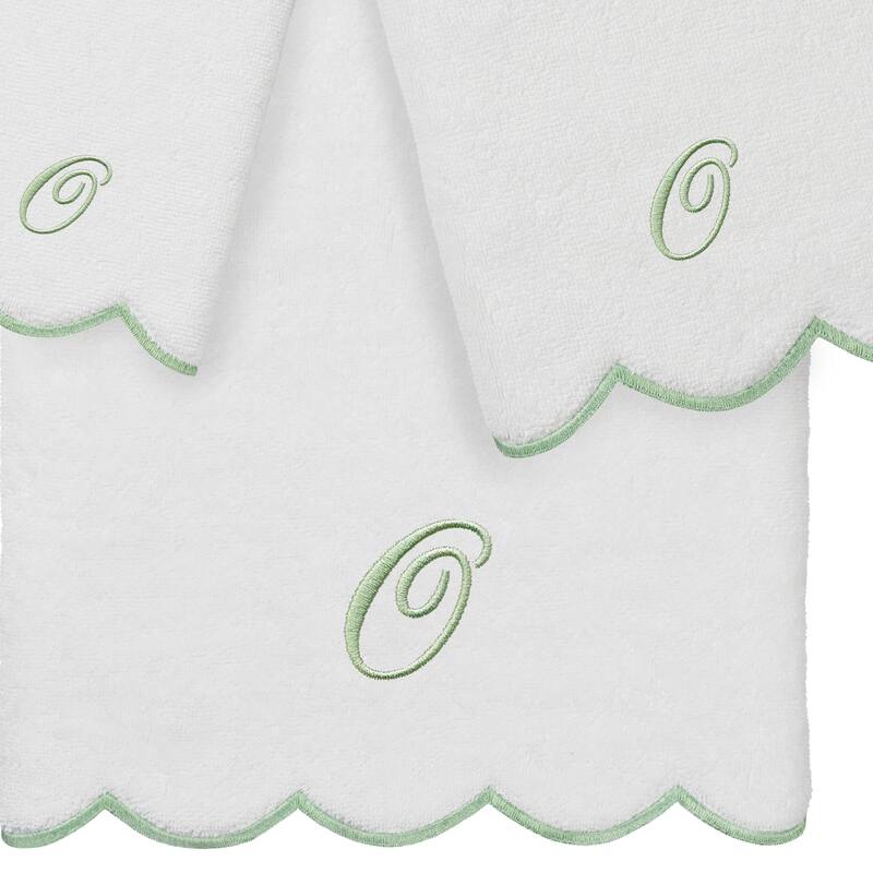 Authentic Hotel and Spa 100% Turkish Cotton Green ADORNIA Scallop Personalized 3 Piece Towel Set - 3 Piece Set