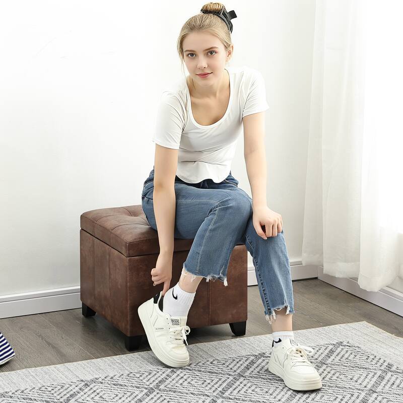 Adeco Versatile Faux Leather Storage Ottoman