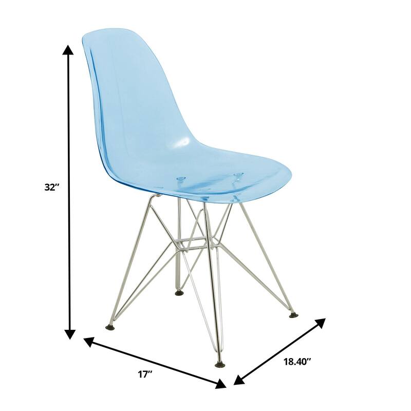 Cresco Transparent Acrylic Chairs with Chrome Eiffel Legs - Modern Dining Chairs for Kitchen Dining Room Home Office Set of 2