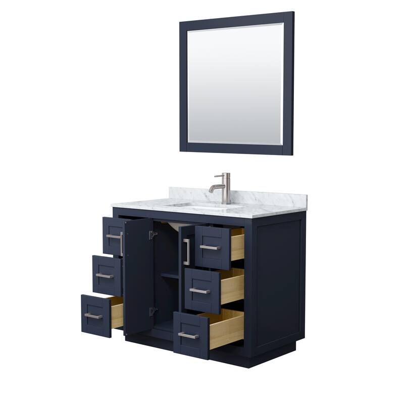 Miranda Single Vanity Set, White Carrara Marble Top, 34-Inch Mirror