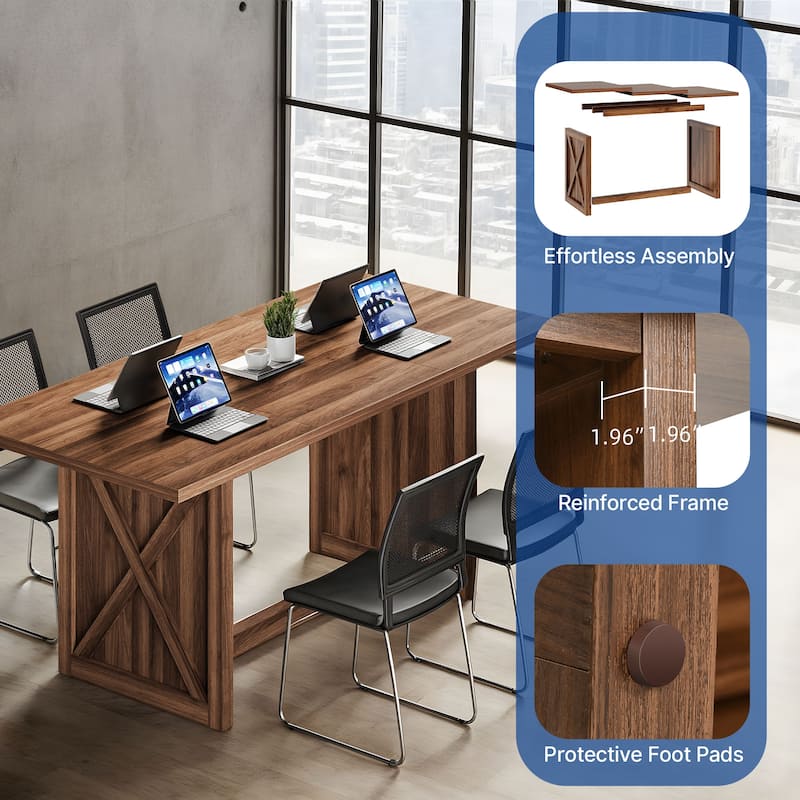 Moasis Rustic Style Wood Dinner Table 70.8" Large Farmhouse Kitchen Dining Room Table for 6 to 8 People
