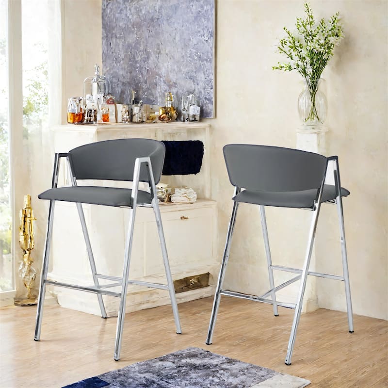 Modern Faux Leather Upholstery Bar Stool (Set of 2)