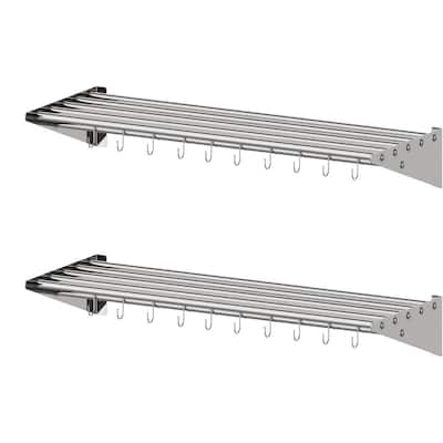 2 Pack Stainless Steel Hanging Rack with Hooks