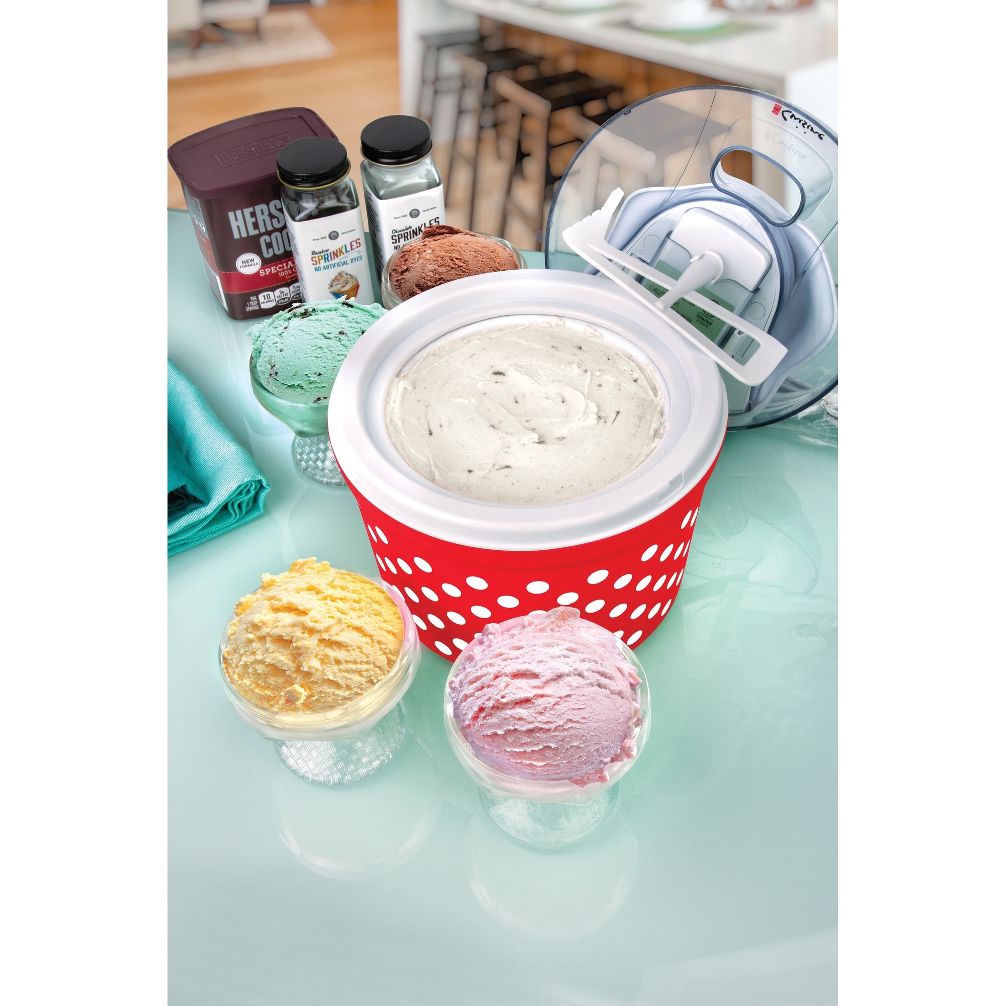 Euro Cuisine ICM26GR Automatic Ice Cream, Sorbet & Frozen Yogurt Maker with  4 Glass Ice Cream Cup