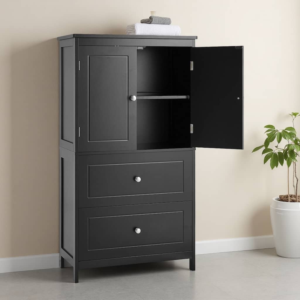 43"H Bathroom Storage Cabinet, Cabinet with Two Doors and Drawers, Adjustable Shelf, MDF Board