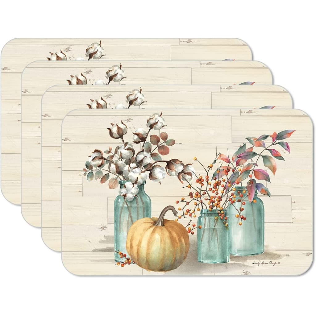 CounterArt Pumpkin Time Reversible Easy Care Flexible Plastic Placemat, 4 Pack, Made in The USA