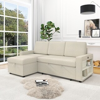 85.8" Pull Out Sleeper Sofa L-Shaped Couch Convertible Sofa Bed with ...