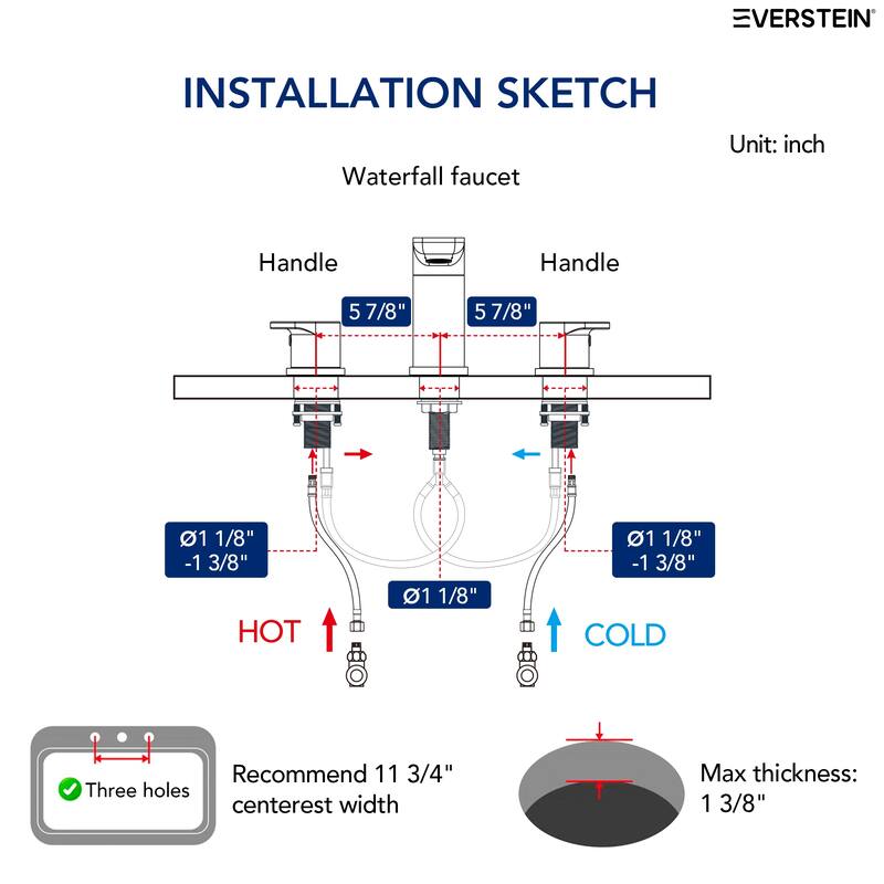 Modern Deck-Mount 2-Handle 360° Rotatable Bathtub Faucet Widespread 3 Hole Tub Filler