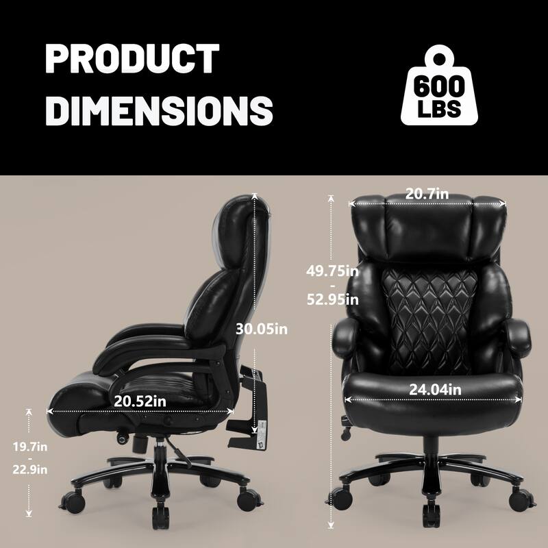 600lbs Big and Tall Office Chair, Executive Chair with Adjustable Headrest, High Back Extra Wide Seat