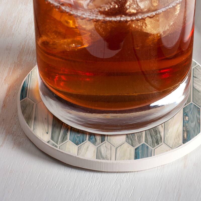 Absorbent Stone Beverage Coasters - Set of 4 - Glass Mosaic - Multi-170