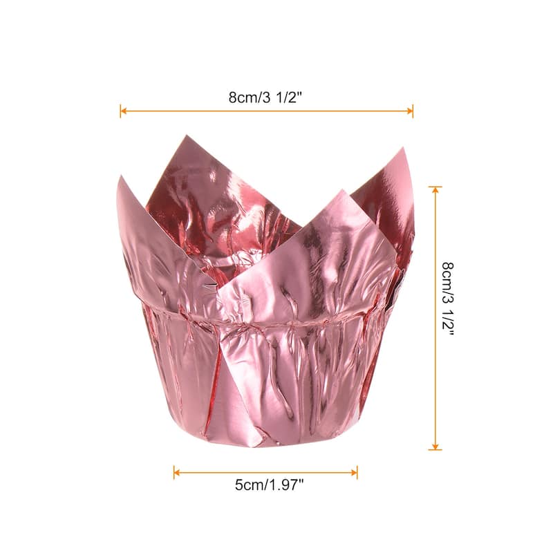 50Pcs Tulip Cupcake Liners Standard Aluminum Foil Baking Cups - Rose Golden Tone