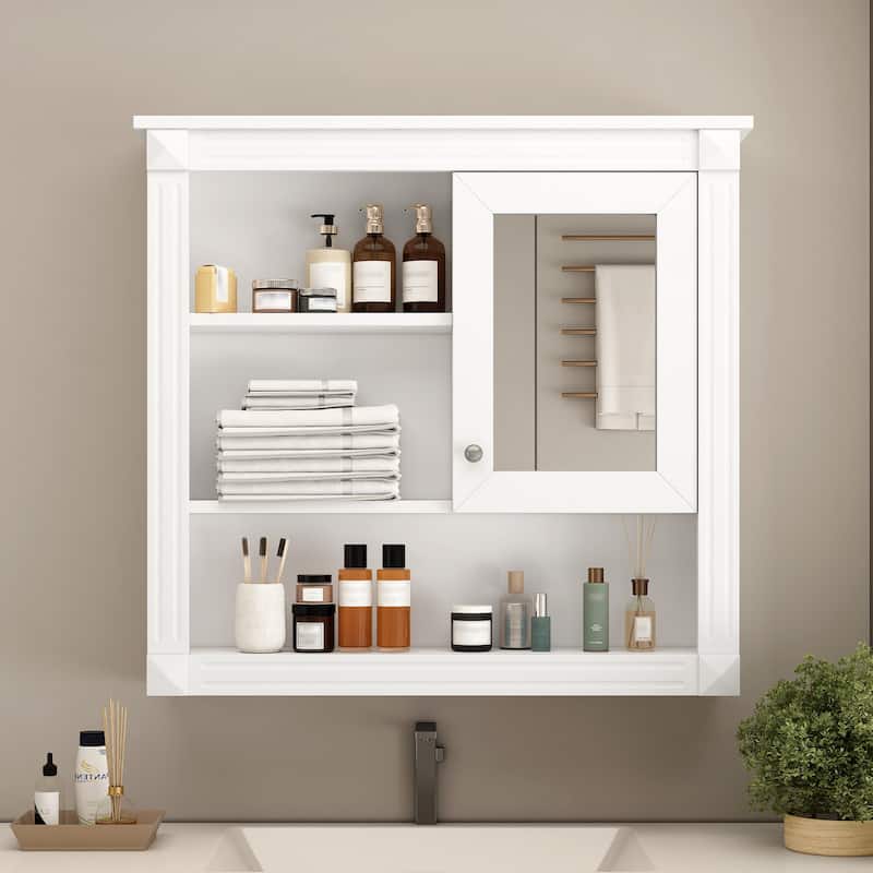 32'' Bathroom Wall Cabinet with Mirror, Wall Mounted Medicine Cabinet with 4 Shelves, Storage Cabinet& Adjustable Shelves