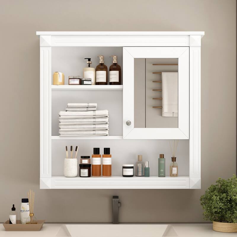 GDFStudio - Wilford Modern Wall-Mounted Bathroom Storage Cabinet with Mirror Door and Adjustable Shelves - 32"W