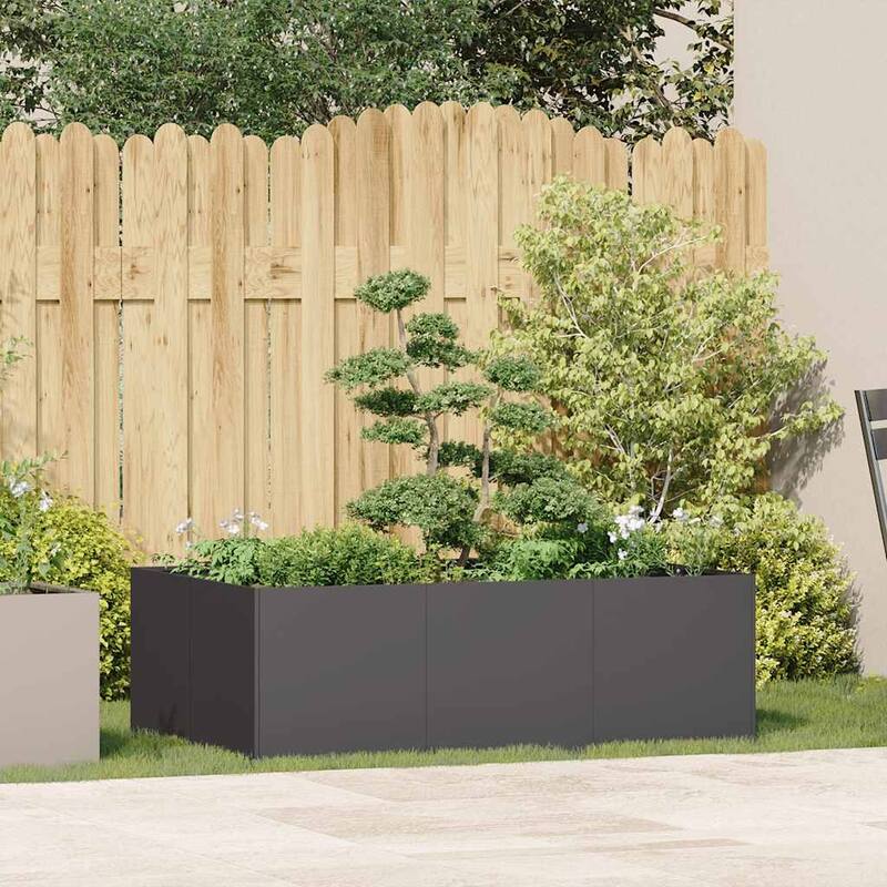 vidaXL Planter Black Cold-rolled steel Large Planter Rectangular - 31.5 x 47.2 x 15.7 in