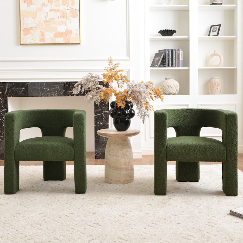KINWELL 28" Wide Boucle Upholstered Square Armchair (Set of 2)
