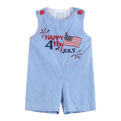 Happy 4th of July Blue Gingham Shortalls