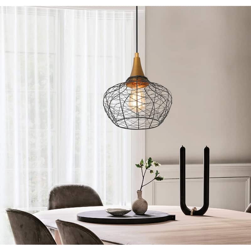 Alisar Modern Farmhouse Black Lantern Metal Kitchen Island Wire Pendant - D10" x H73"