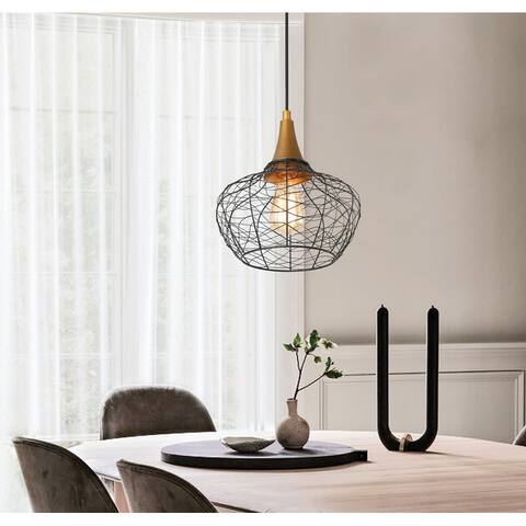 Modern Black 1-light Metal Wire Woven Pendant Cage Ceiling Lights for Dining Room - D10" x H73"
