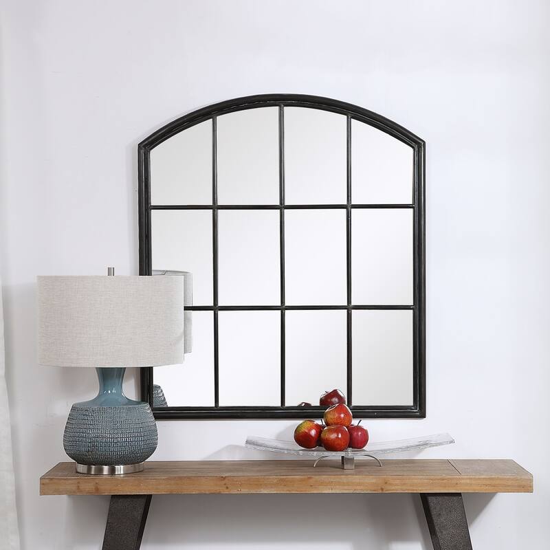 Uttermost Lyda 35" Wide Arched Window Pane Style Iron Wall Mirror