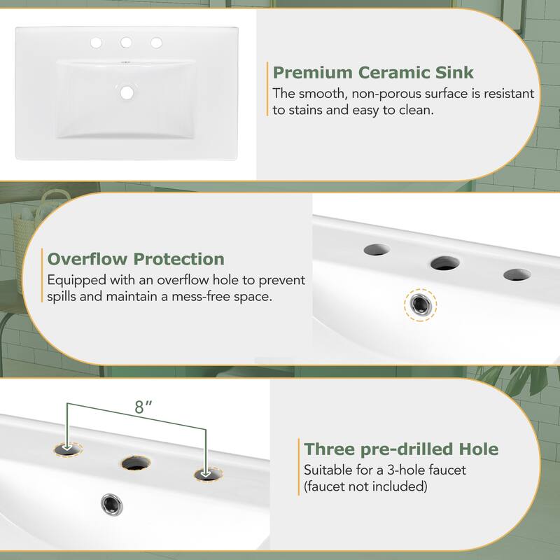 Compact 30" Bathroom Vanity with Ceramic Sink, Ample Storage, Soft-Close Features for Small Spaces