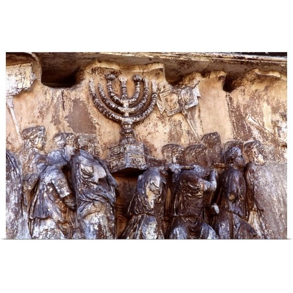 slide 2 of 10, "Relief on wall of Forum depicting Roman troops taking menorah from temple" Poster Print