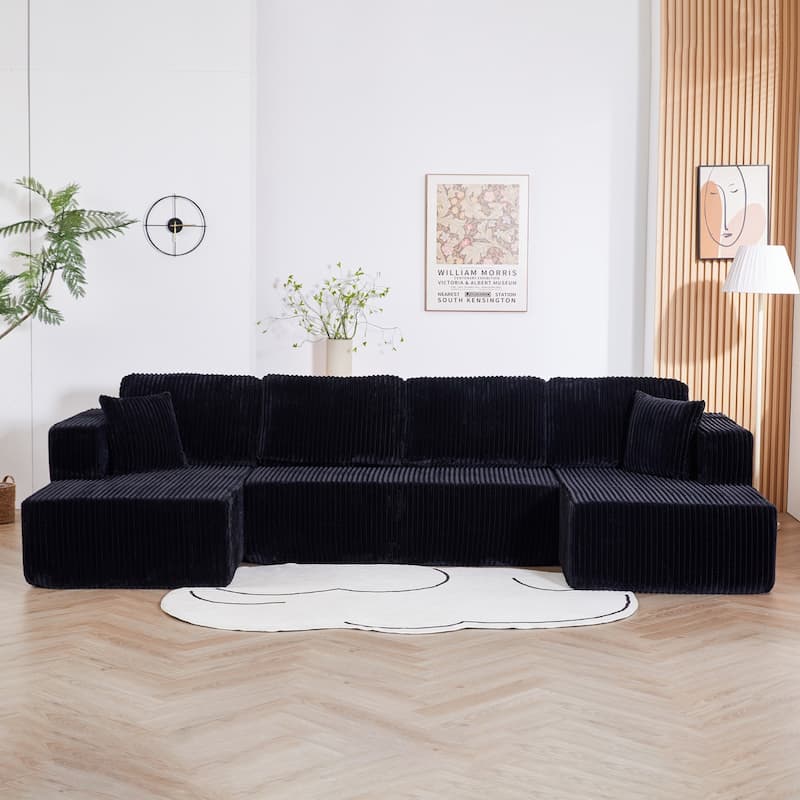 130" U-Shaped Terrycloth Fabric Sectional Sofa, No Assembly Required