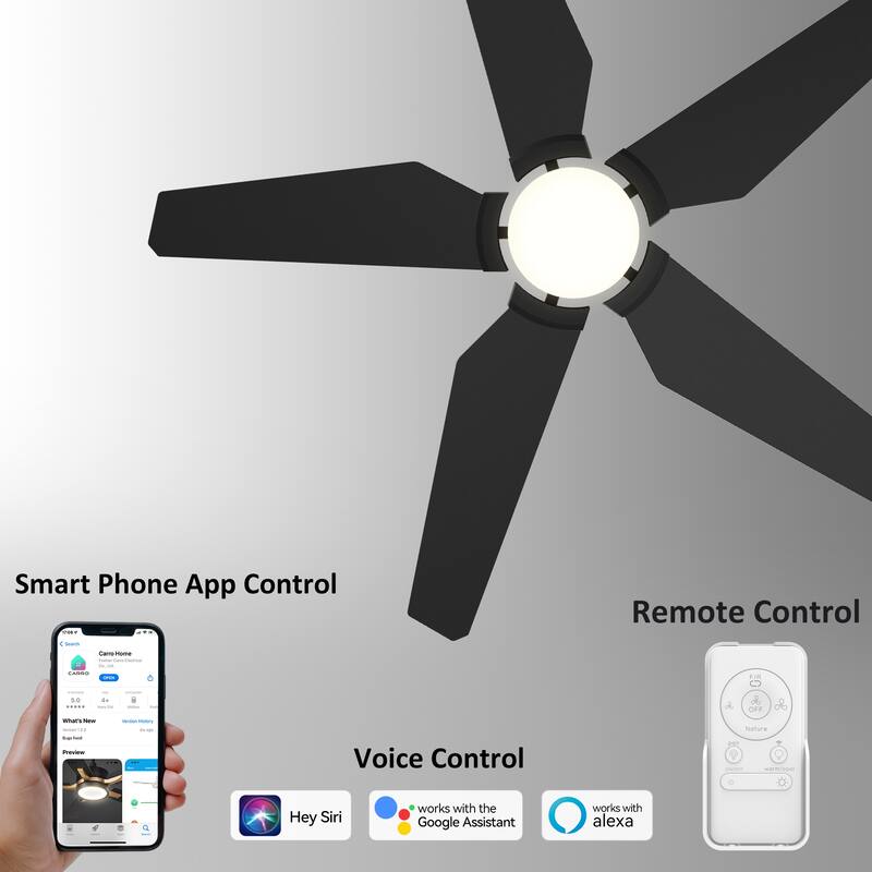 CARRO Boreas 52" Smart Ceiling Fan with Light and Remote-Downrod