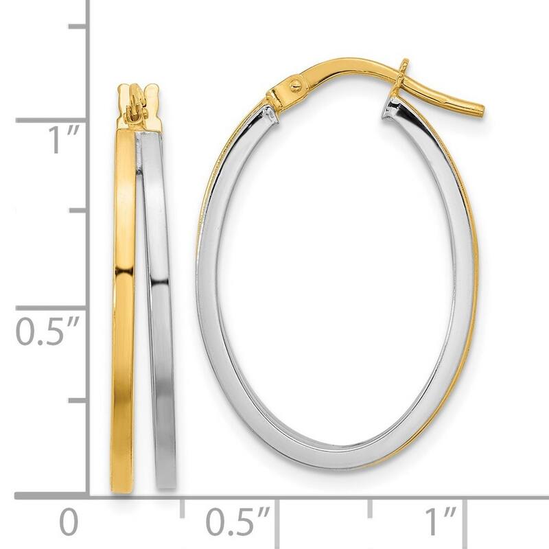 Curata 14k Two tone Gold Polished Oval Double Hoop Earrings 27x18.5mm Wide 4.5mm Thick