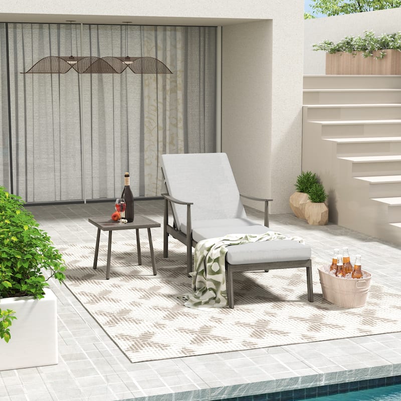 2-Piece Aluminum Patio Chaise Lounge with Side Table and Cushions - Grey