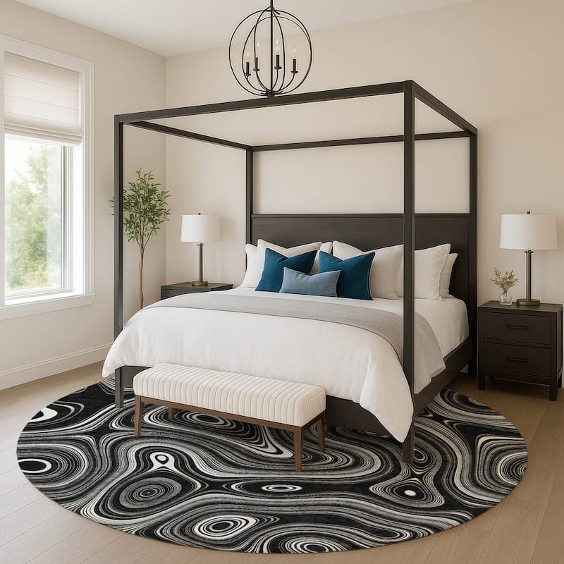 Premium Washable Super Soft Contemporary Alfa Mayfield Rug - Black - 8' x 8'