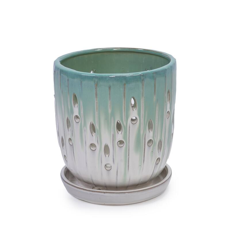 Anmytek Handmade Ceramic Planter Set of 2 with Side Holes for Orchids