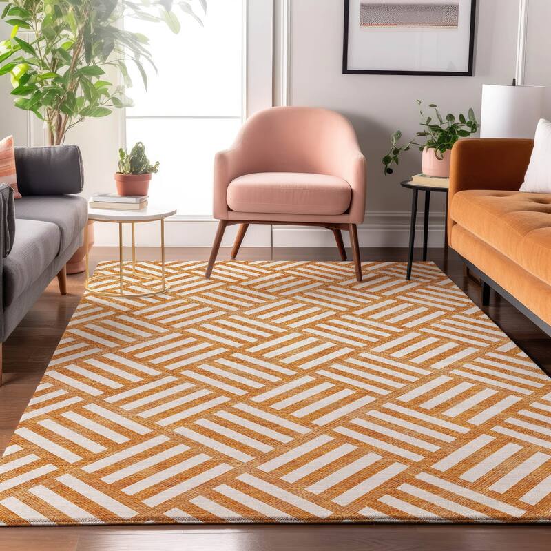 Premium Washable Super Soft Contemporary Mosaic Mayfield Rug - Orange - 5' x 7' 6" - Rectangle
