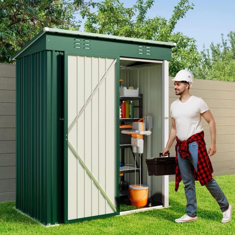 5' x 3' / 6' x 4' Outdoor Storage Shed with Double Lockable Doors, Waterproof Shed, Outdoor Storage Clearance for Backyard Patio - Green - 5' x 3'