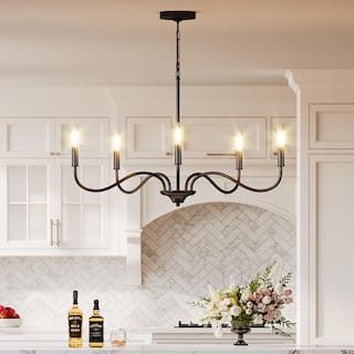 Black Metal Candle Chandelier/ Pendant Light with Adjustable Height