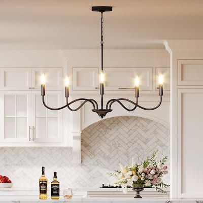 Black Metal Farmhouse Candle Chandelier/ Pendant Height Adjustable