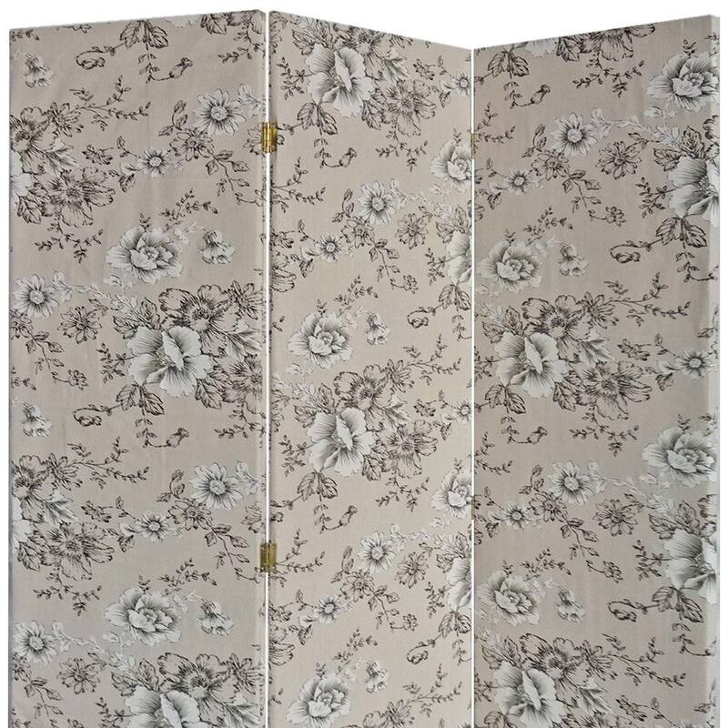 HomeRoots 71" Beige and Black Fabric Folding Three Panel Screen Room Divider - 47' X '71' X '1