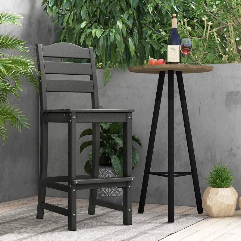Gymax Set Of 2 Outdoor HDPE Bar Stool Patio Tall Chair Backrest