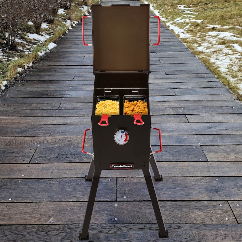 Creole Feast DF02B Outdoor Propane Deep Fryer, 17 QT Oil Capacity with 2 Frying Baskets, Lid & Thermometer, 54,000 BTU