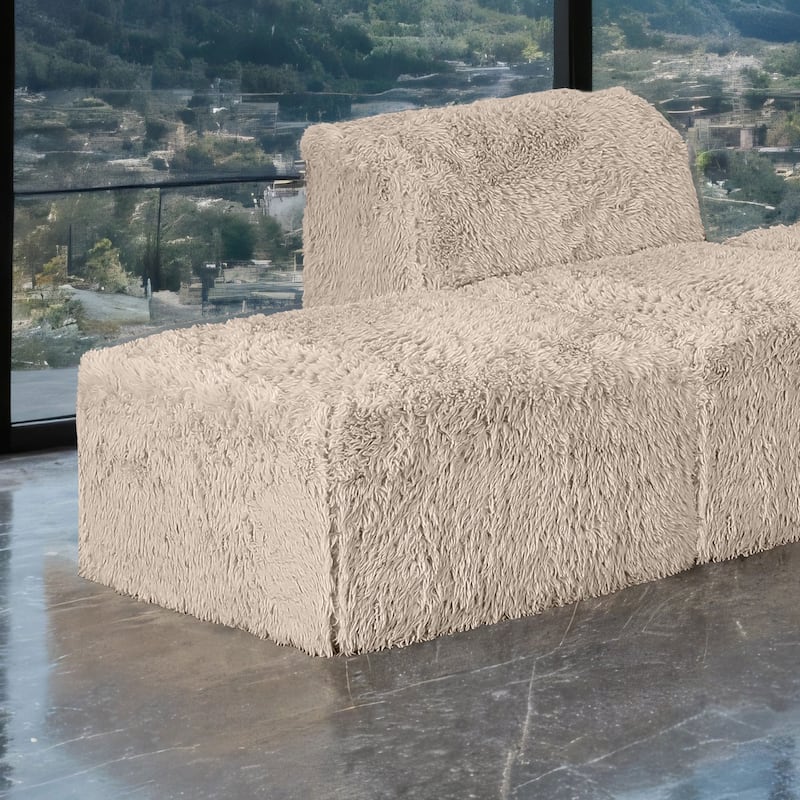 Furniture of America Ylena Modern 5-Piece Faux Fur Foam Modular Armless Compressed Sectional Sofa with Ottoman