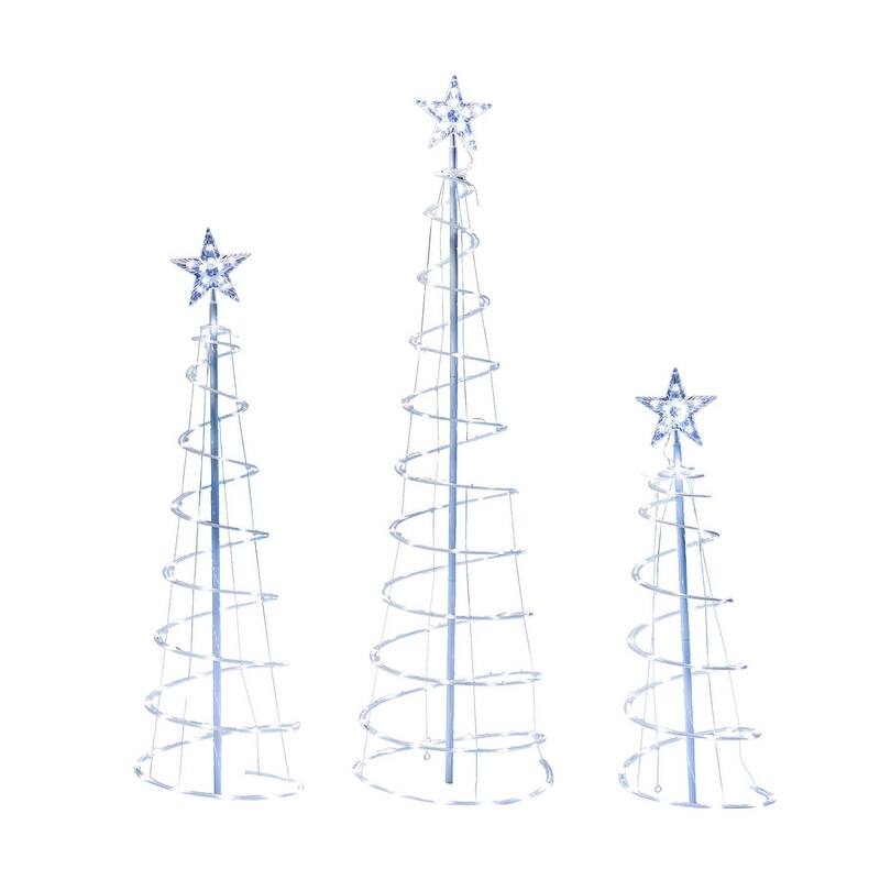 3, 4, 5 Ft Tall Cool White Metal and PVC Indoor Outdoor Spiral Christmas Tree LED Yard Light (Set of 3)