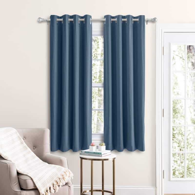 Grand Pointe 45 inch Length Short Grommet Blackout Curtain Panel with attachable wand - 54x45 - Dark Blue