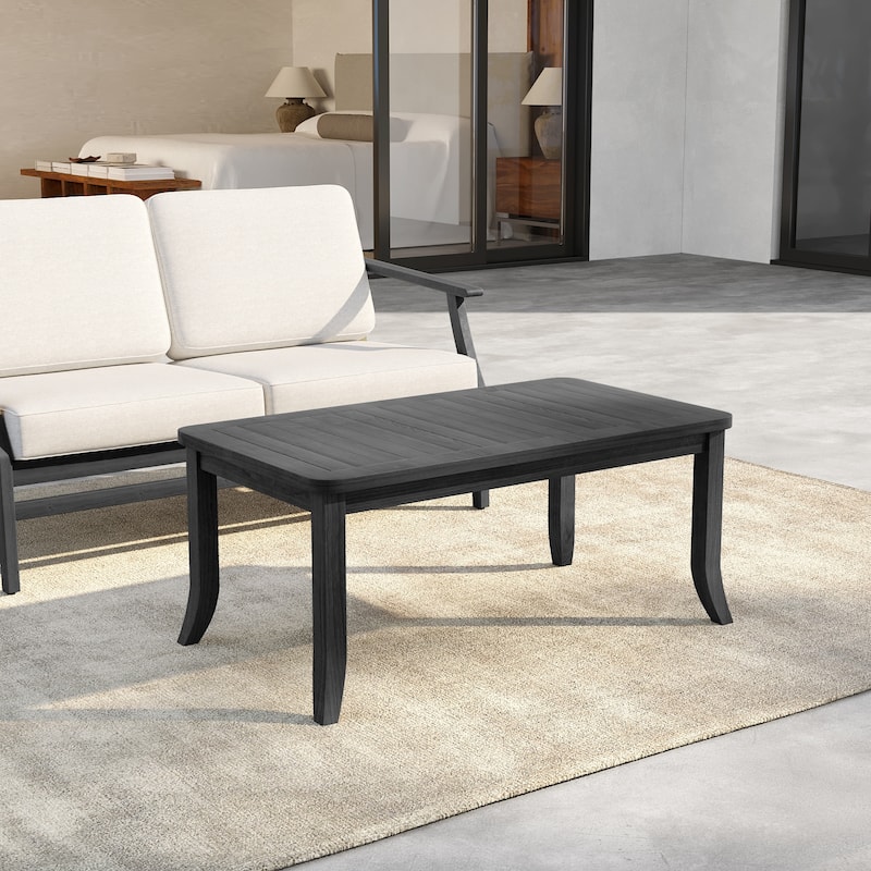 40" W Rectangular Solid Teak Outdoor Coffee Table with Curved Leg - Black