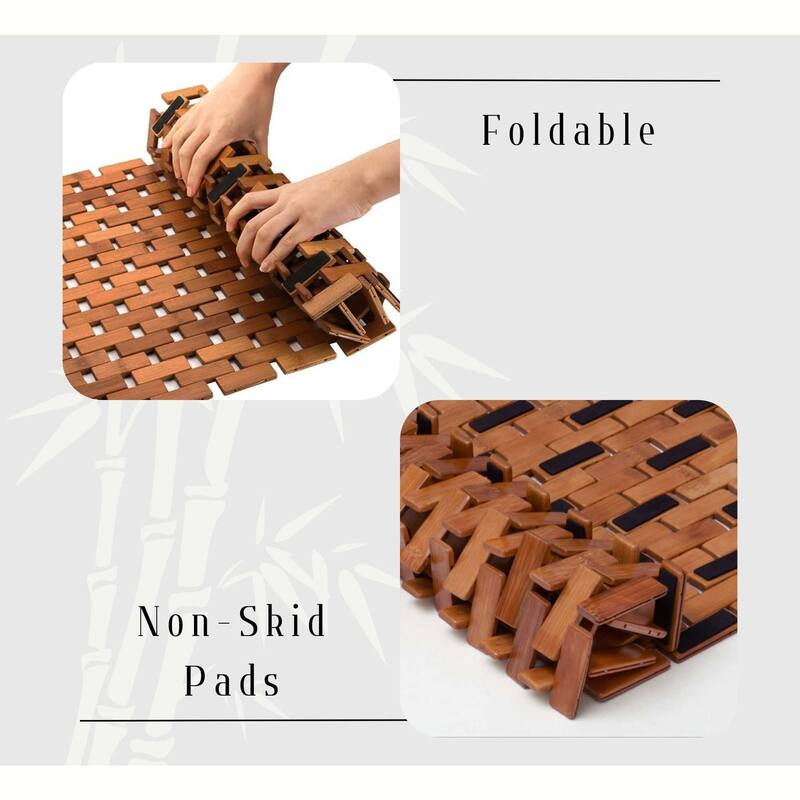 Natural Bamboo Bathroom Mat - Non Slip Bath Mat -Foldable Duckboard