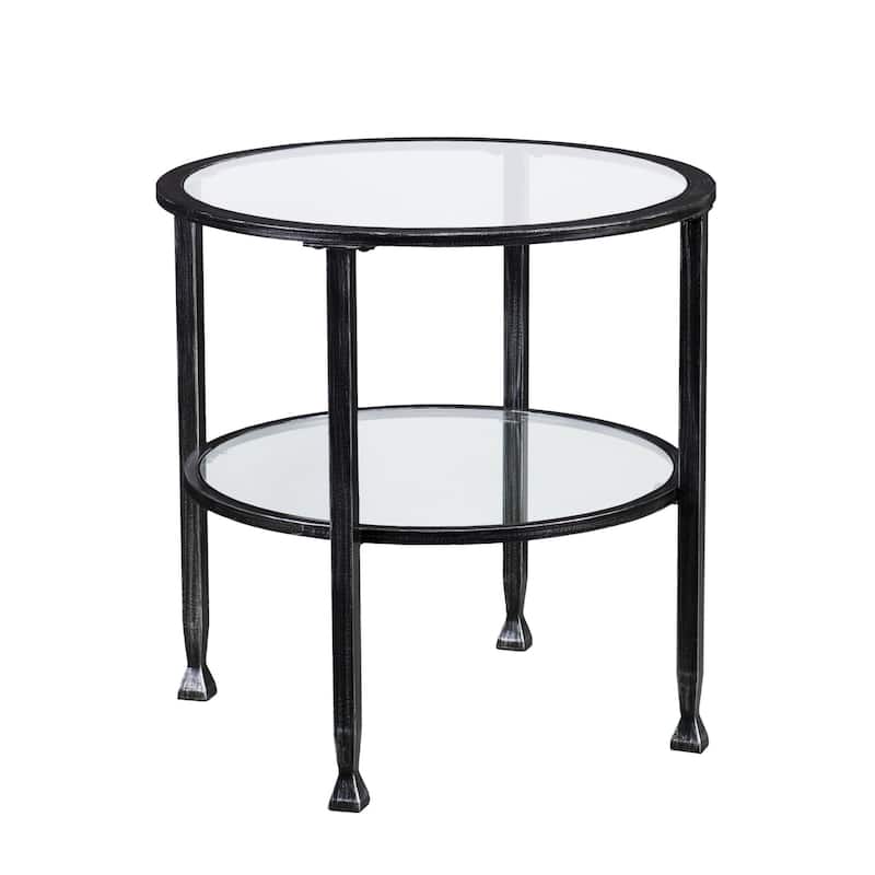 HomeRoots 24" Black Glass And Iron Round End Table - 24x24x24