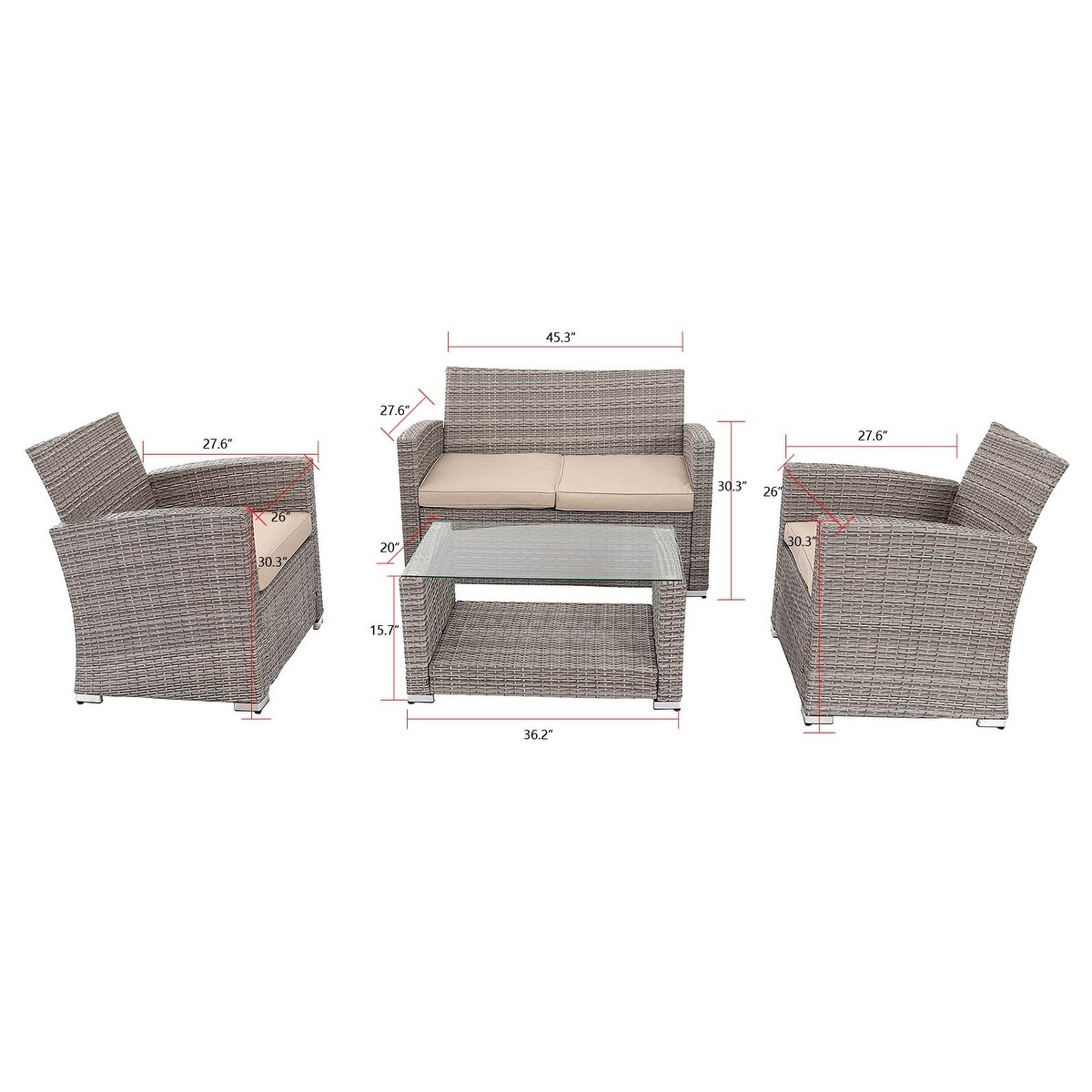 Arizona 4 Pieces Outdoor Garden Rattan Sofa Conversation Furniture Set Grey